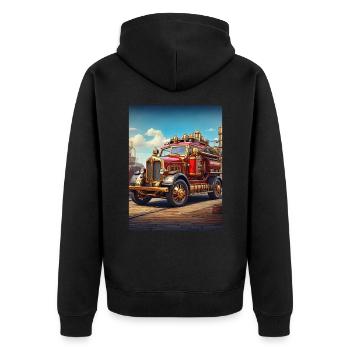 Steampunk Fire Truck 1.24 - Unisex Premium Bio Zip Hoodie - Schwarz - Hinten - Nico (187cm)