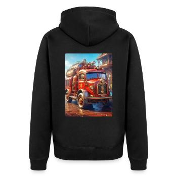 Steampunk Fire Truck 1.12 - Unisex Premium Bio Zip Hoodie - Schwarz - Hinten - Nico (187cm)