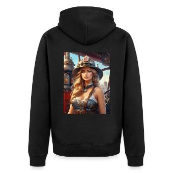 Femme pompier steampunk 1.3 - Veste à capuche bio Premium Unisexe - noir - Dos - Nico (187cm)