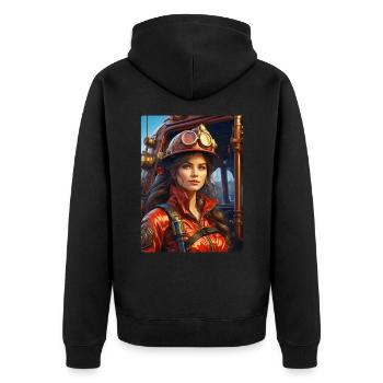 Steampunk Firefighter Woman 1.1 - Unisex Premium Bio Zip Hoodie - Schwarz - Hinten - Nico (187cm)