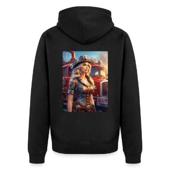Steampunk Firefighter Woman 1.2 - Unisex Premium Organic Zip Hoodie - black - Back - Nico (187cm)