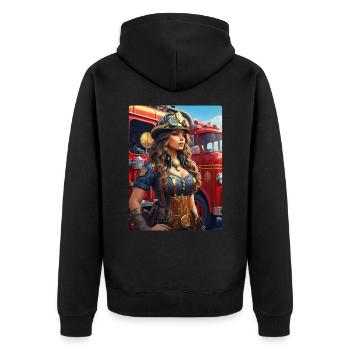 Steampunk Firefighter Woman 1.4 - Unisex Premium Organic Zip Hoodie - black - Back - Nico (187cm)