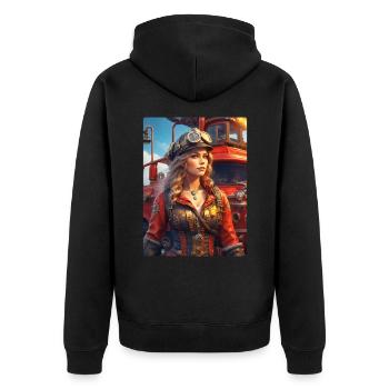 Steampunk Firefighter Woman 1.10 - Unisex Premium Organic Zip Hoodie - black - Back - Nico (187cm)