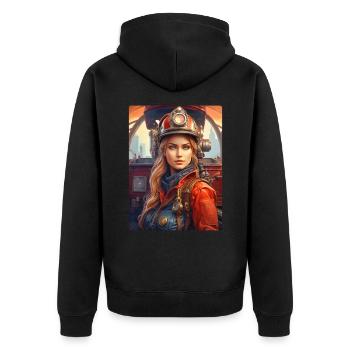 Steampunk Firefighter Woman 1.11 - Unisex Premium Bio Zip Hoodie - Schwarz - Hinten - Nico (187cm)