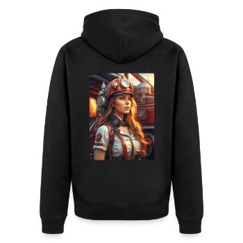 Steampunk Firefighter Woman 1.12 - Unisex Premium Organic Zip Hoodie - black - Back - Nico (187cm)