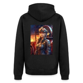 Steampunk Firefighter Woman 1.9 - Unisex Premium Bio Zip Hoodie - Schwarz - Hinten - Nico (187cm)