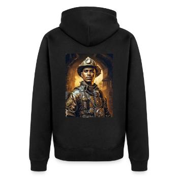 Steampunk Firefighter Man 1.8 - Unisex Premium Organic Zip Hoodie - black - Back - Nico (187cm)