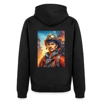 Pompier Steampunk 1.19 - Veste à capuche bio Premium Unisexe - noir - Dos - Nico (187cm)