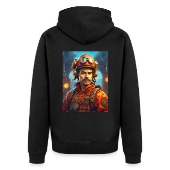 Steampunk Firefighter Man 1.32 - Unisex Premium Organic Zip Hoodie - black - Back - Nico (187cm)