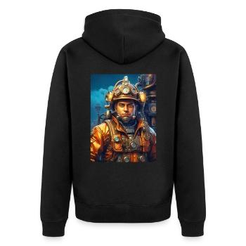 Homme pompier steampunk 1.28 - Veste à capuche bio Premium Unisexe - noir - Dos - Nico (187cm)