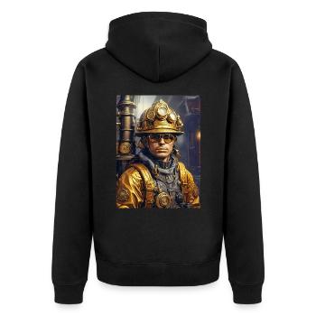 Steampunk Firefighter Man 1.24 - Unisex Premium Organic Zip Hoodie - black - Back - Nico (187cm)