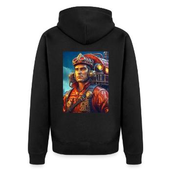 Steampunk Firefighter Man 1.15 - Unisex Premium Bio Zip Hoodie - Schwarz - Hinten - Nico (187cm)