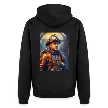 Steampunk Firefighter Man 1.16 - Unisex Premium Bio Zip Hoodie - Schwarz - Hinten - Nico (187cm)