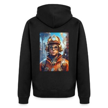 Steampunk Firefighter Man 1.26 - Unisex Premium Bio Zip Hoodie - Schwarz - Hinten - Nico (187cm)