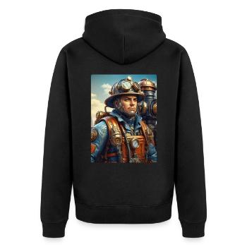 Steampunk Firefighter Man 1.35 - Unisex Premium Organic Zip Hoodie - black - Back - Nico (187cm)