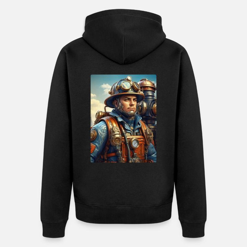 Steampunk Firefighter Man 1.35 - Unisex Premium Bio Zip Hoodie - Schwarz