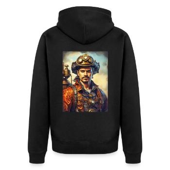 Steampunk Firefighter Man 1.38 - Unisex Premium Organic Zip Hoodie - black - Back - Nico (187cm)