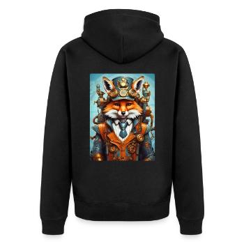 Steampunk Firefighter Fox 1.7 - Unisex Premium Organic Zip Hoodie - black - Back - Nico (187cm)