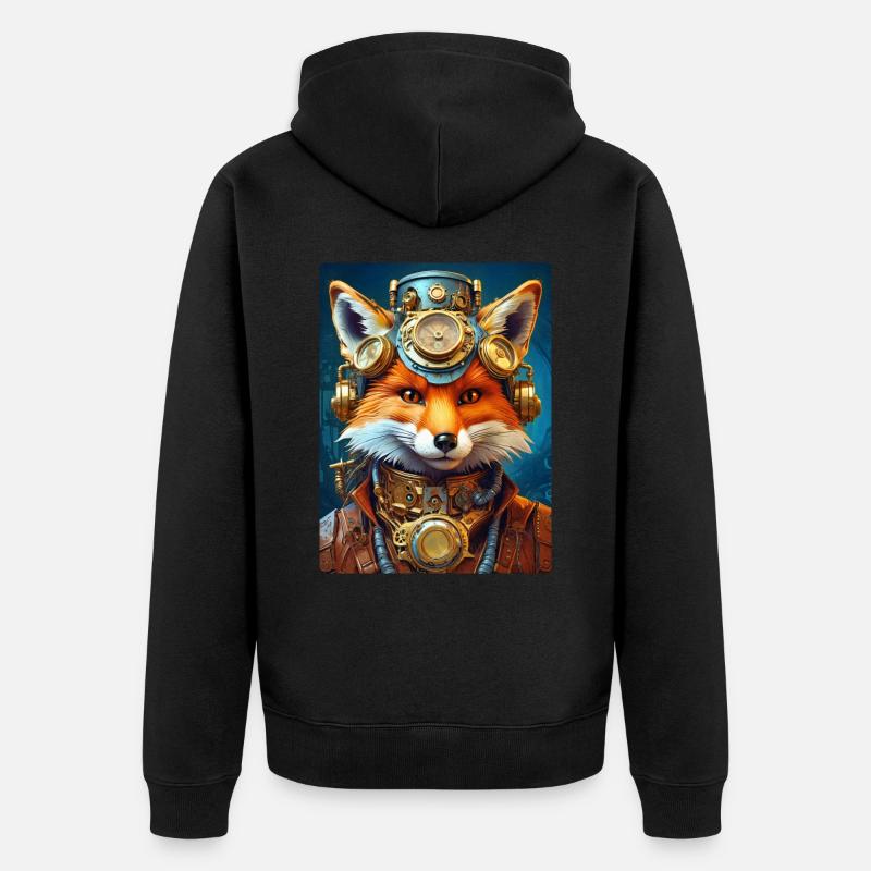 Pompier steampunk renard 1.14 - Veste à capuche bio Premium Unisexe - noir