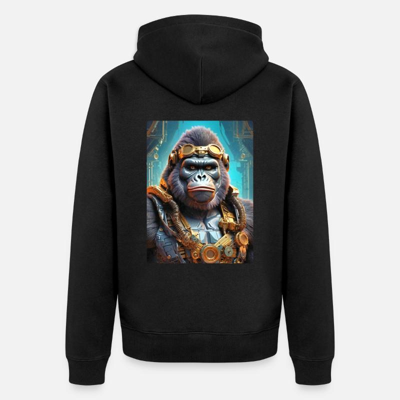 Steampunk Gorilla 1.13 - Unisex Premium Bio Zip Hoodie - Schwarz
