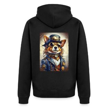 Steampunk Hund 1.3 - Unisex Premium Bio Zip Hoodie - Schwarz - Hinten - Nico (187cm)