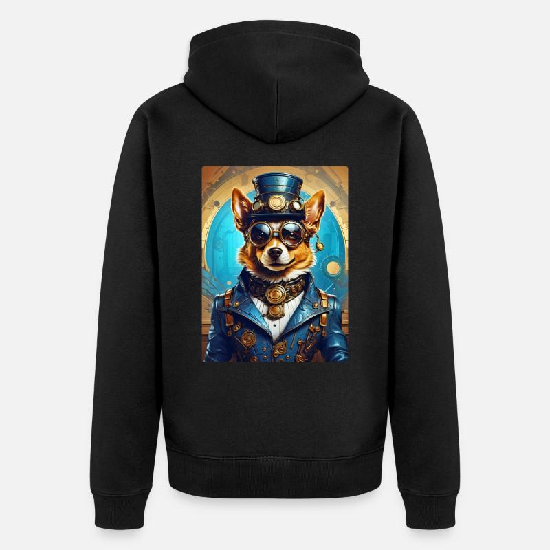 Steampunk Hund 1.2 - Unisex Premium Bio Zip Hoodie - Schwarz