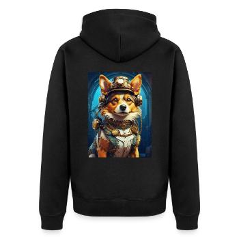 Steampunk Hund 1.13 - Unisex Premium Bio Zip Hoodie - Schwarz - Hinten - Nico (187cm)
