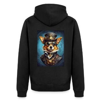 Steampunk Hund 1.5 - Unisex Premium Bio Zip Hoodie - Schwarz - Hinten - Nico (187cm)