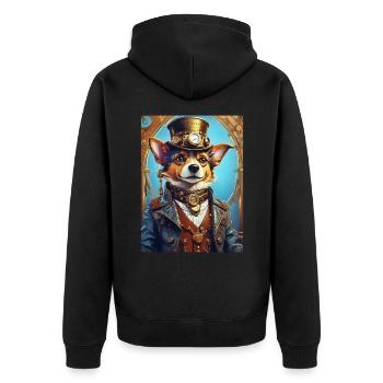 Steampunk Hund 1.12 - Unisex Premium Bio Zip Hoodie - Schwarz - Hinten - Nico (187cm)