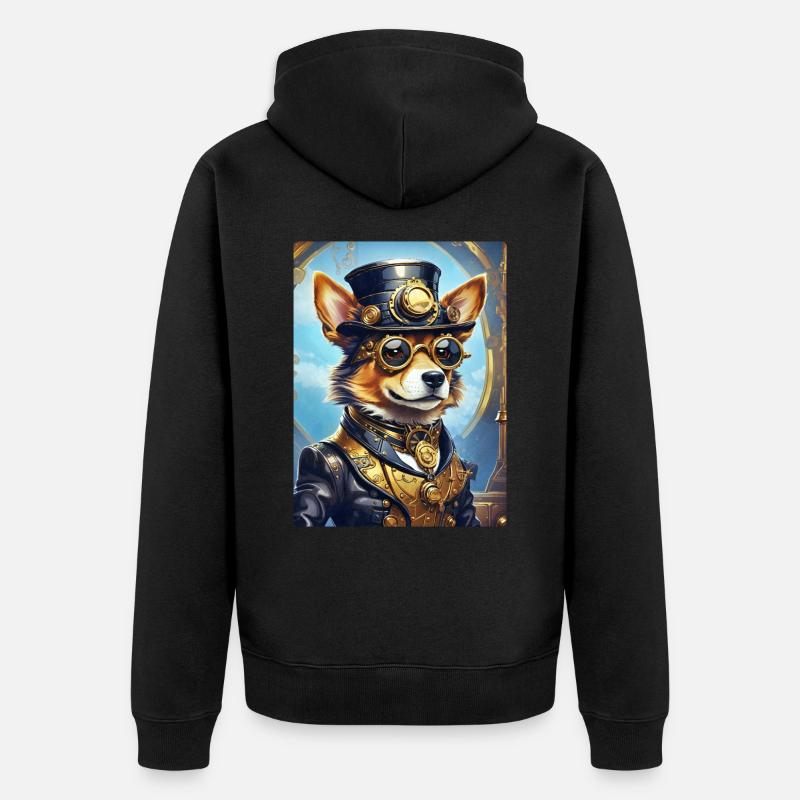 Steampunk Hund 1.19 - Unisex Premium Bio Zip Hoodie - Schwarz
