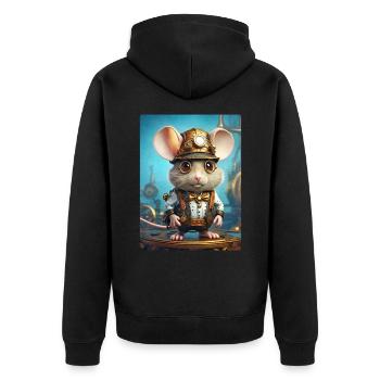 Steampunk Maus 1.2 - Unisex Premium Bio Zip Hoodie - Schwarz - Hinten - Nico (187cm)