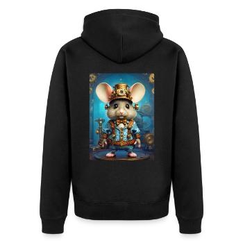Steampunk Maus 1.5 - Unisex Premium Bio Zip Hoodie - Schwarz - Hinten - Nico (187cm)