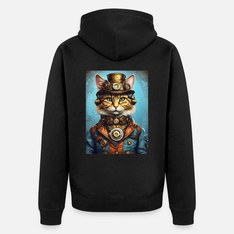 Chat Steampunk 1.6 - Veste à capuche bio Premium Unisexe - noir
