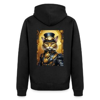 Steampunk Katze 1.2 - Unisex Premium Bio Zip Hoodie - Schwarz - Hinten - Nico (187cm)
