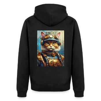 Steampunk Katze 1.4 - Unisex Premium Bio Zip Hoodie - Schwarz - Hinten - Nico (187cm)