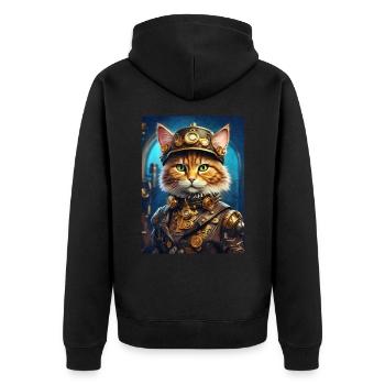 Steampunk Katze 1.3 - Unisex Premium Bio Zip Hoodie - Schwarz - Hinten - Nico (187cm)