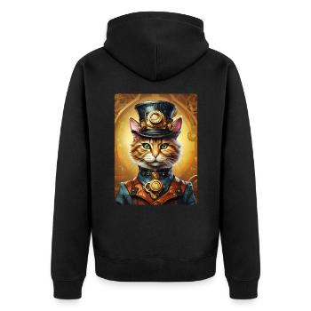 Steampunk Katze 1.1 - Unisex Premium Bio Zip Hoodie - Schwarz - Hinten - Nico (187cm)