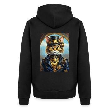 Chat steampunk 1.11 - Veste à capuche bio Premium Unisexe - noir - Dos - Nico (187cm)