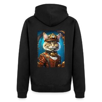 Steampunk Cat 1.16 - Unisex Premium Organic Zip Hoodie - black - Back - Nico (187cm)