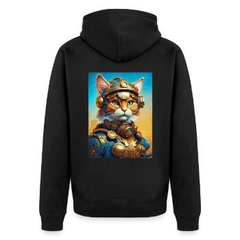 Steampunk Katze 1.18 - Unisex Premium Bio Zip Hoodie - Schwarz - Hinten - Nico (187cm)