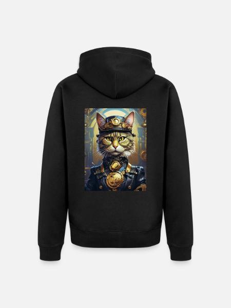 Steampunk Cat 1.8 - Unisex Premium Organic Zip Hoodie - black