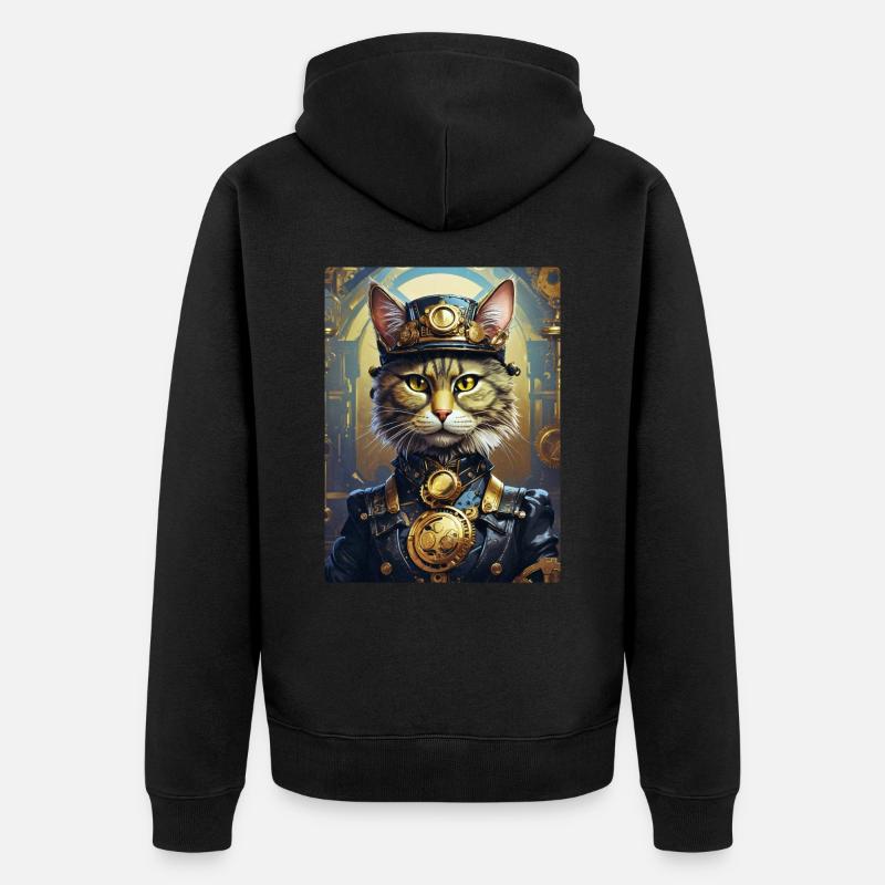 Steampunk Katze 1.8 - Unisex Premium Bio Zip Hoodie - Schwarz