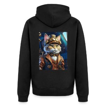 Steampunk Cat 1.14 - Unisex Premium Organic Zip Hoodie - black - Back - Nico (187cm)