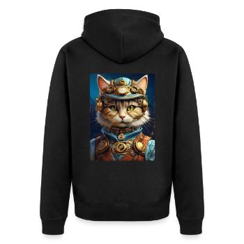 Steampunk Cat 1.10 - Unisex Premium Organic Zip Hoodie - black - Back - Nico (187cm)