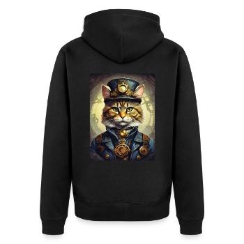 Steampunk Cat 1.19 - Unisex Premium Organic Zip Hoodie - black - Back - Nico (187cm)
