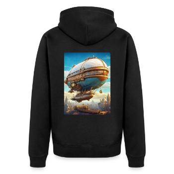 Steampunk Luftschiff 1.1 - Unisex Premium Bio Zip Hoodie - Schwarz - Hinten - Nico (187cm)