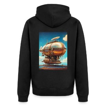 Steampunk Luftschiff 1.8 - Unisex Premium Bio Zip Hoodie - Schwarz - Hinten - Nico (187cm)