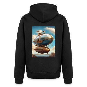 Steampunk Airship 1.10 - Unisex Premium Organic Zip Hoodie - black - Back - Nico (187cm)