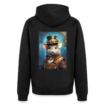 Steampunk Ratte 1.2 - Unisex Premium Bio Zip Hoodie - Schwarz - Hinten - Nico (187cm)