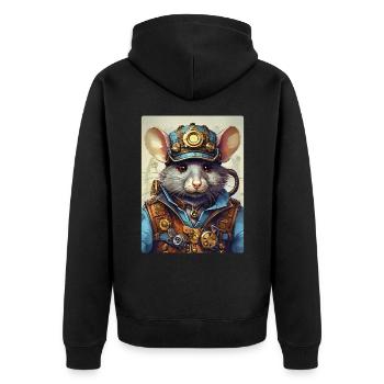 Steampunk Ratte 1.11 - Unisex Premium Bio Zip Hoodie - Schwarz - Hinten - Nico (187cm)